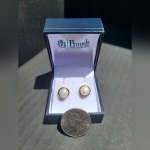 Gold and Pearl Stud Earrings